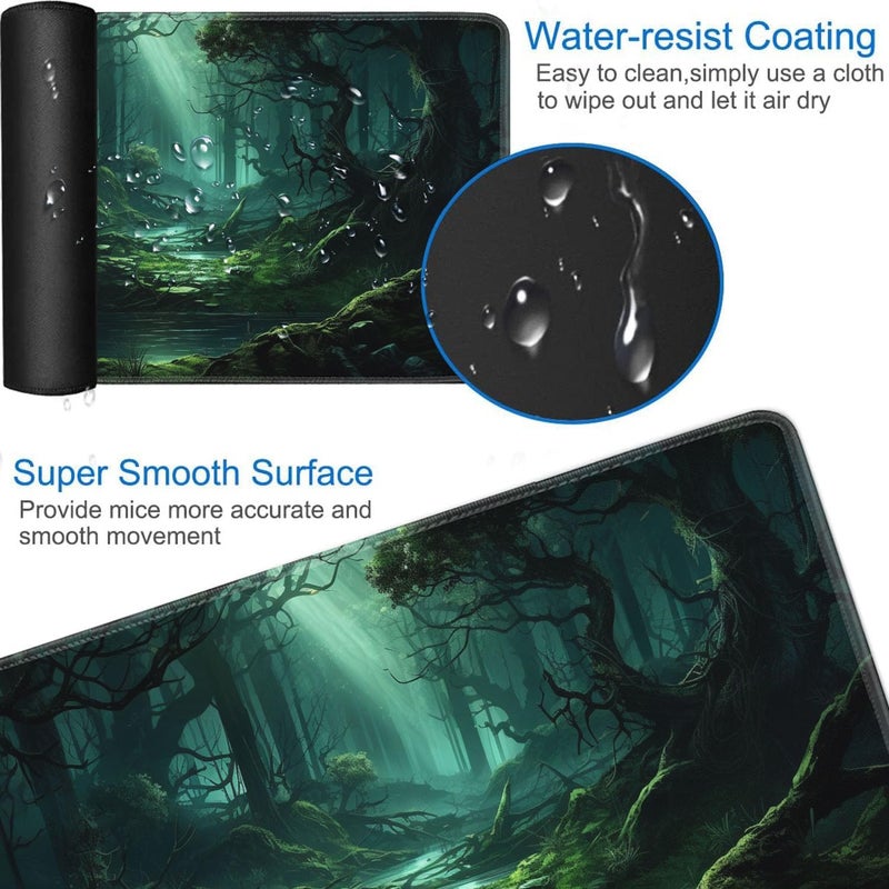 JVGFYNKL MTG Playmat + Drawstring Travel Pouch + 6 Dice Counter, for Tabletop Trading Card Game Playmats or Large Mouse Pad, Anti-Slip Rubber 24 x 14 in, Green Forest TCG Playmat - Image 3